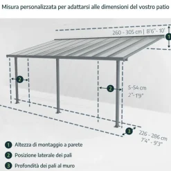 Canopia Feria Pergola Addossata in Alluminio 3X8.5 m Grigio