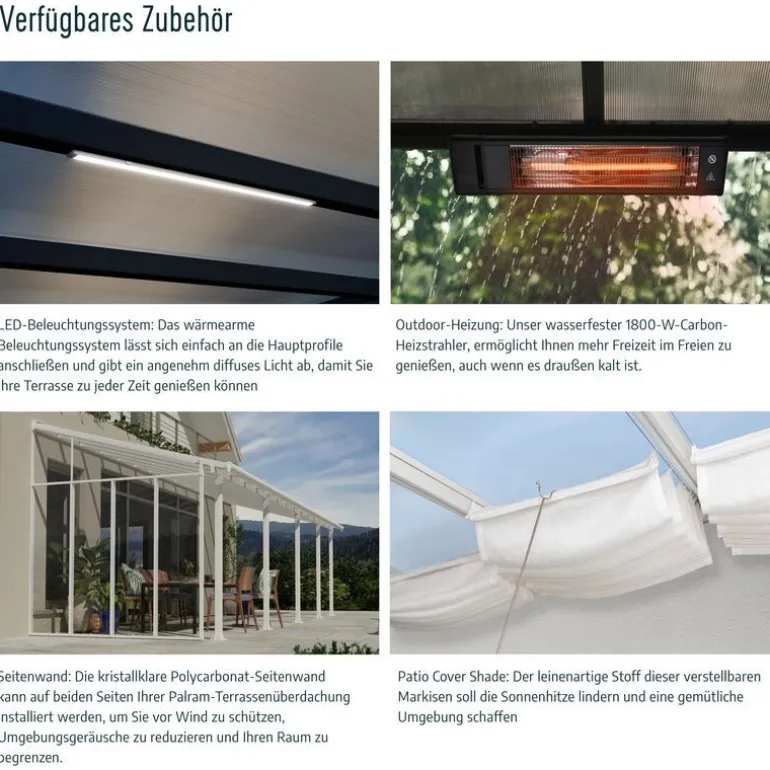 Canopia Olympia Pergola Addossata in Alluminio 3X8.6 m Bianco