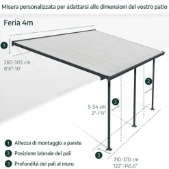 Canopia Olympia Pergola Addossata in Alluminio 3X3 m Grigio