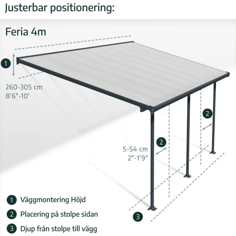 Canopia Sierra Pergola Addossata in Alluminio 2.3X4.5 m Grigio