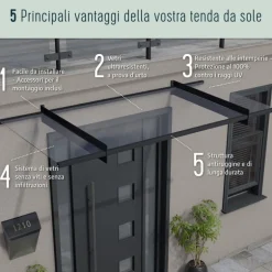 Canopia Sophia XL Pensilina Da Esterno 565X140X67 cm - Struttura Grigia Pannello Trasparente