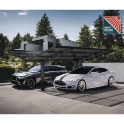 Canopia Sydney Carport Doppio Tetto a V in Alluminio 6 X 6 m Nero