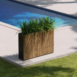 Fioriera Alta Herstera DECO PLANTER DIVIDER 25 in Metallo colore Nero e Legno 100x25x80 cm