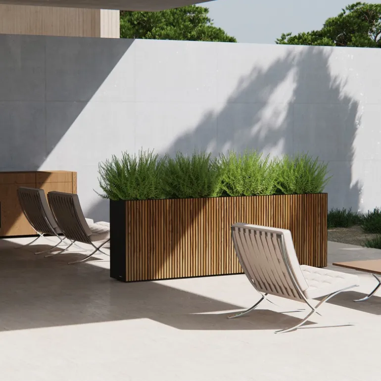 Fioriera Alta Herstera DECO PLANTER DIVIDER 40 in Metallo colore Nero e Legno 100x40x80 cm