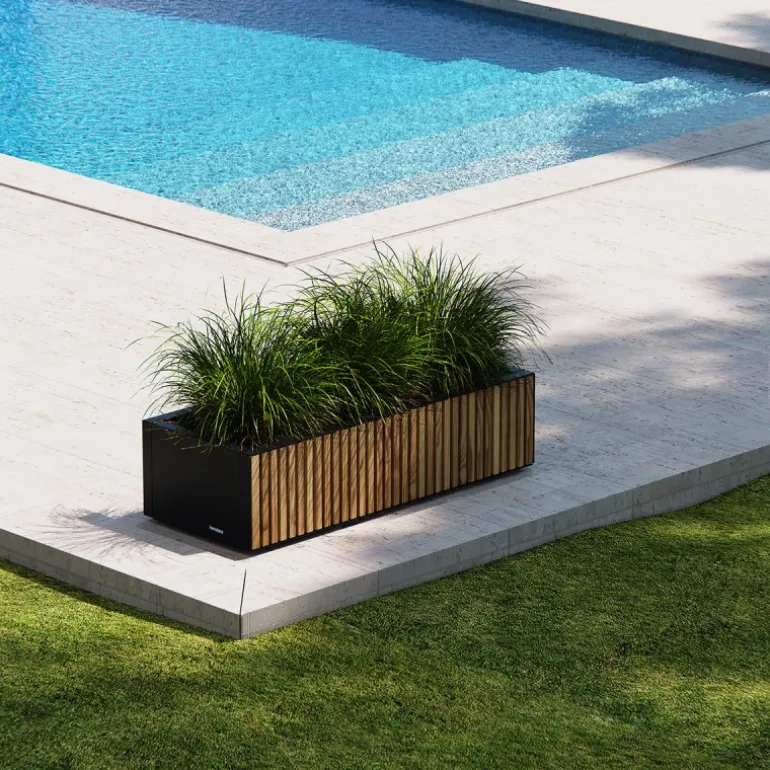 Fioriera Bassa Herstera PLANTER WOOD XIC 100 in Metallo colore Antracite 100x40x25cm