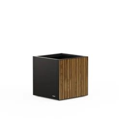 Fioriera Cubo Herstera DECO PLANTER in Metallo colore Nero e Legno 50x50x50 cm