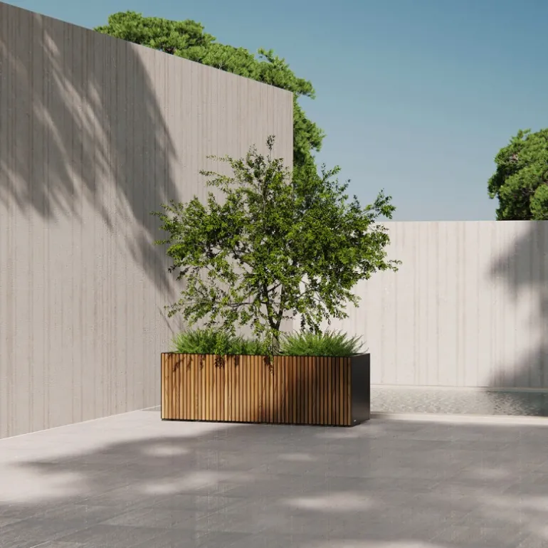 Fioriera Herstera DECO PLANTER in Metallo colore Nero e Legno 150x50x50 cm