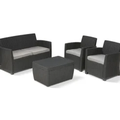 Keter Set Lounge MIA Grafite Divano + 2 Poltrone + Tavolino Contenitore