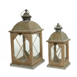 Lanterna in legno con vetro Grande dim 20x20x43 cm. Pezzo Singolo