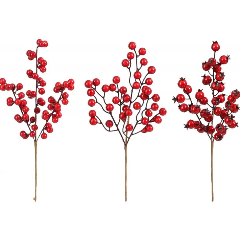 Ramo con Bacche Rosse 33 cm. Pezzo Singolo.
