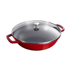 Wok con Coperchio in Vetro 30 cm Rosso in Ghisa